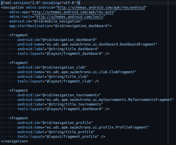 Fragmentos usados en la configuración de la navegación